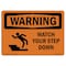 Signmission OSHA WARNING Sign, Watch Your Step Down W/ Symbol, 7in X 5in Decal, 7" W, 5" H, Landscape OS-WS-D-57-L-12941 - alternate 1